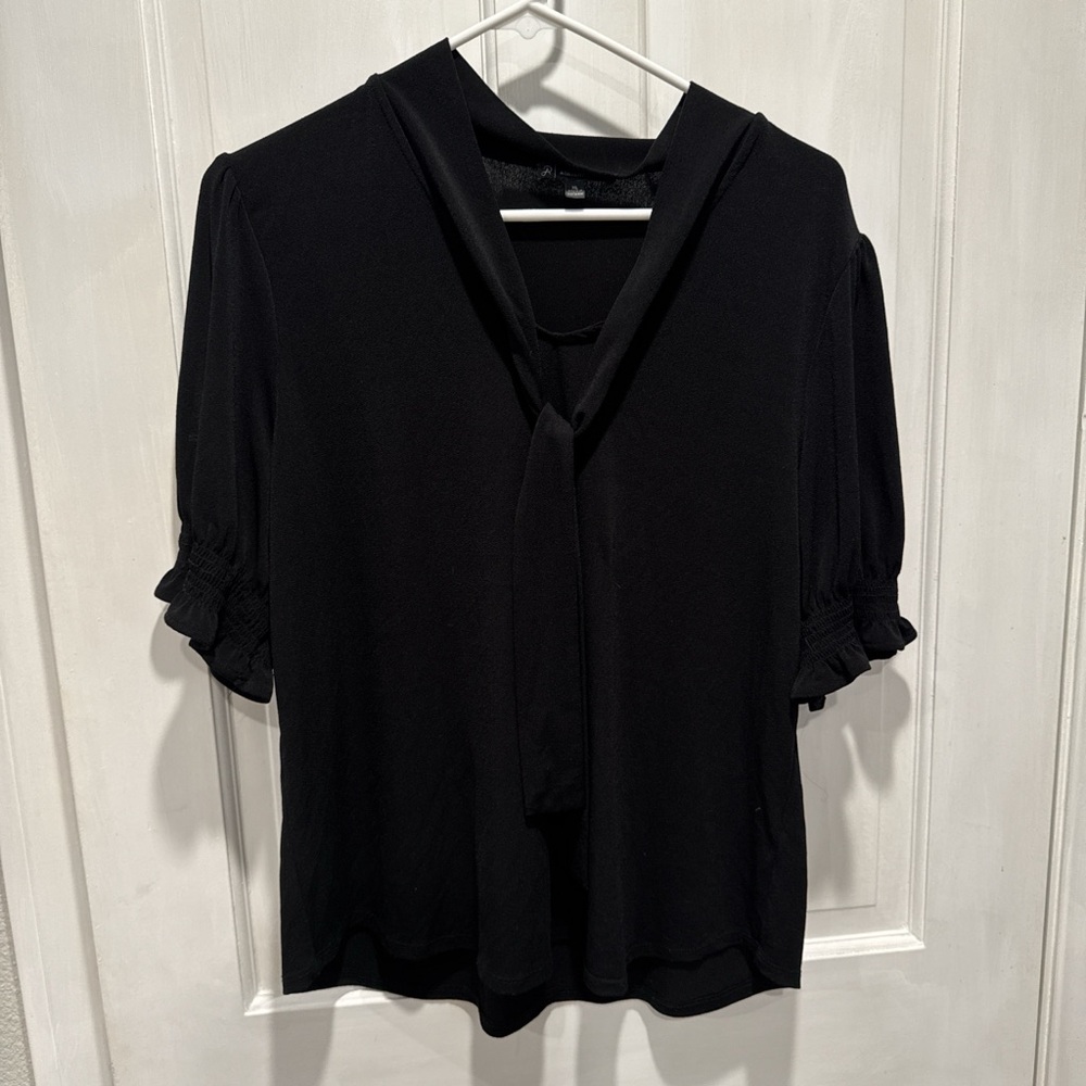 Adrianna Papell Black Tie-Neck Blouse